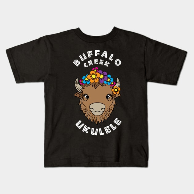 Buffalo Creek Ukulele_White Text Kids T-Shirt by Sara Howard